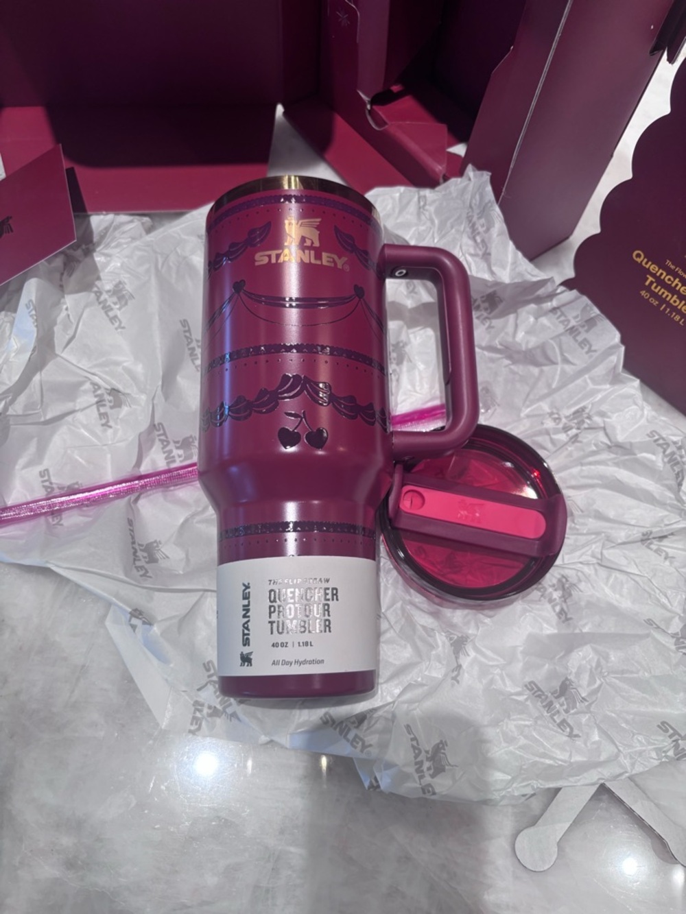 Stanley Metallic Pink Cherry-Accent Insulated Tumbler with Handle - Picture 7 of 12